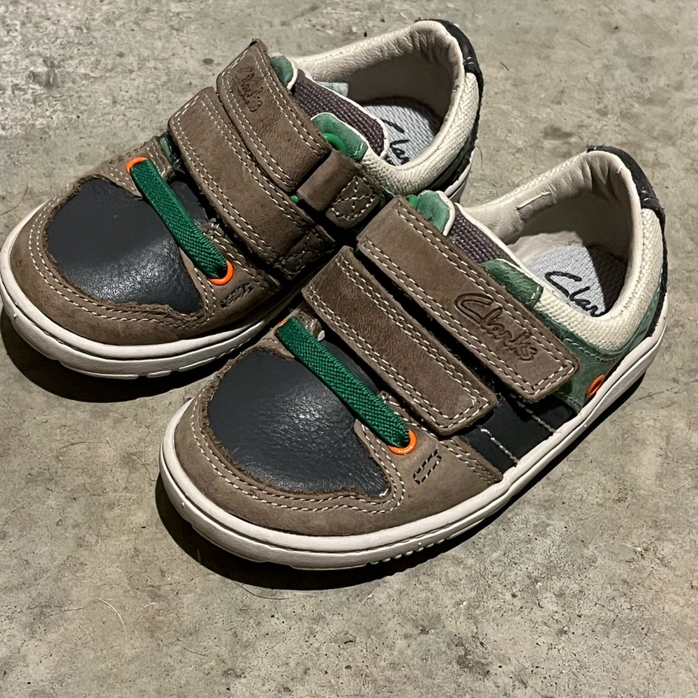 Clarks Brown and Green Sneakers with Velcro Straps
